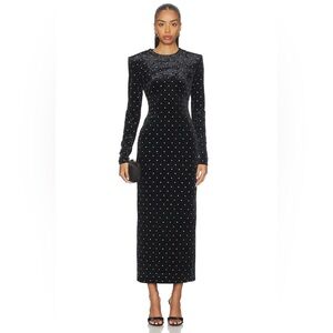Ronny Kobo Black Velvet Embellished Maxi Dress
